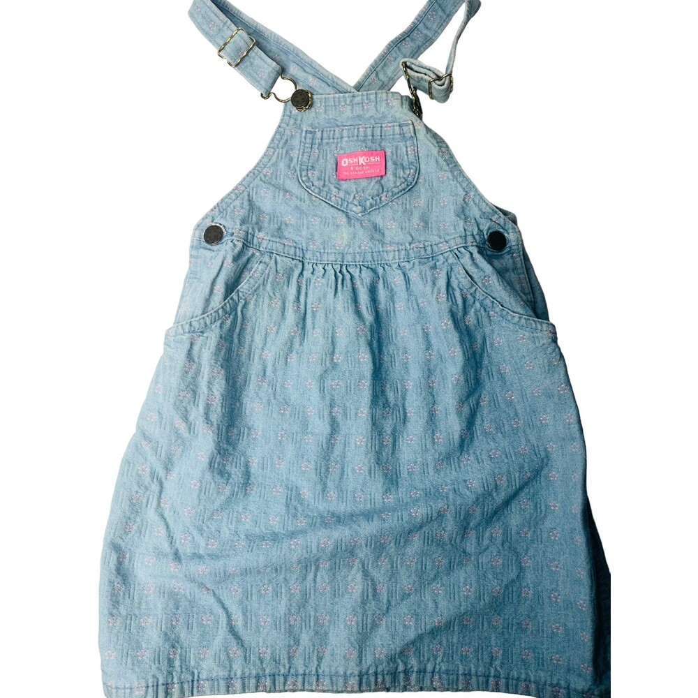 Vintage 80s Oshkosh Bgosh Denim Overall Floral Overalls dress Made in usa Sz 6